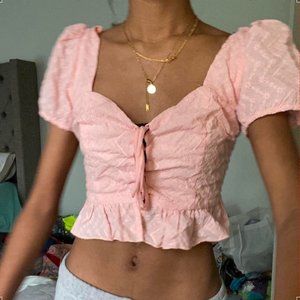 light pink crop top lace up